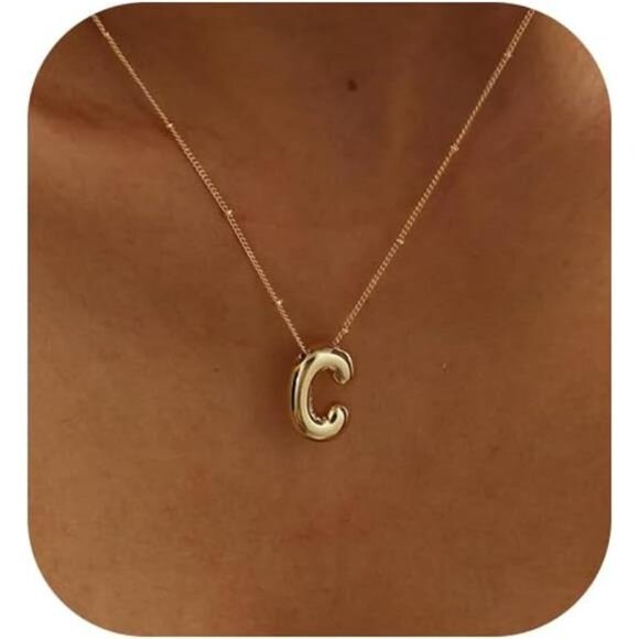 ✨ Bubble Gold Initial Necklace | 14K Gold Plated | Custom Balloon Letter Pendant - Picture 1 of 5